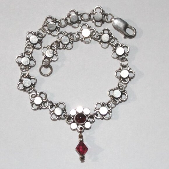 Sterling Silver Daisy Chain Garnet Bracelet - Picture 1 of 5